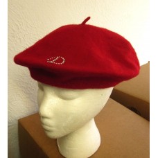 AUGUST women’s wool beret vtg red hat 1990s w/ rhinestones “D”   eb-87556829